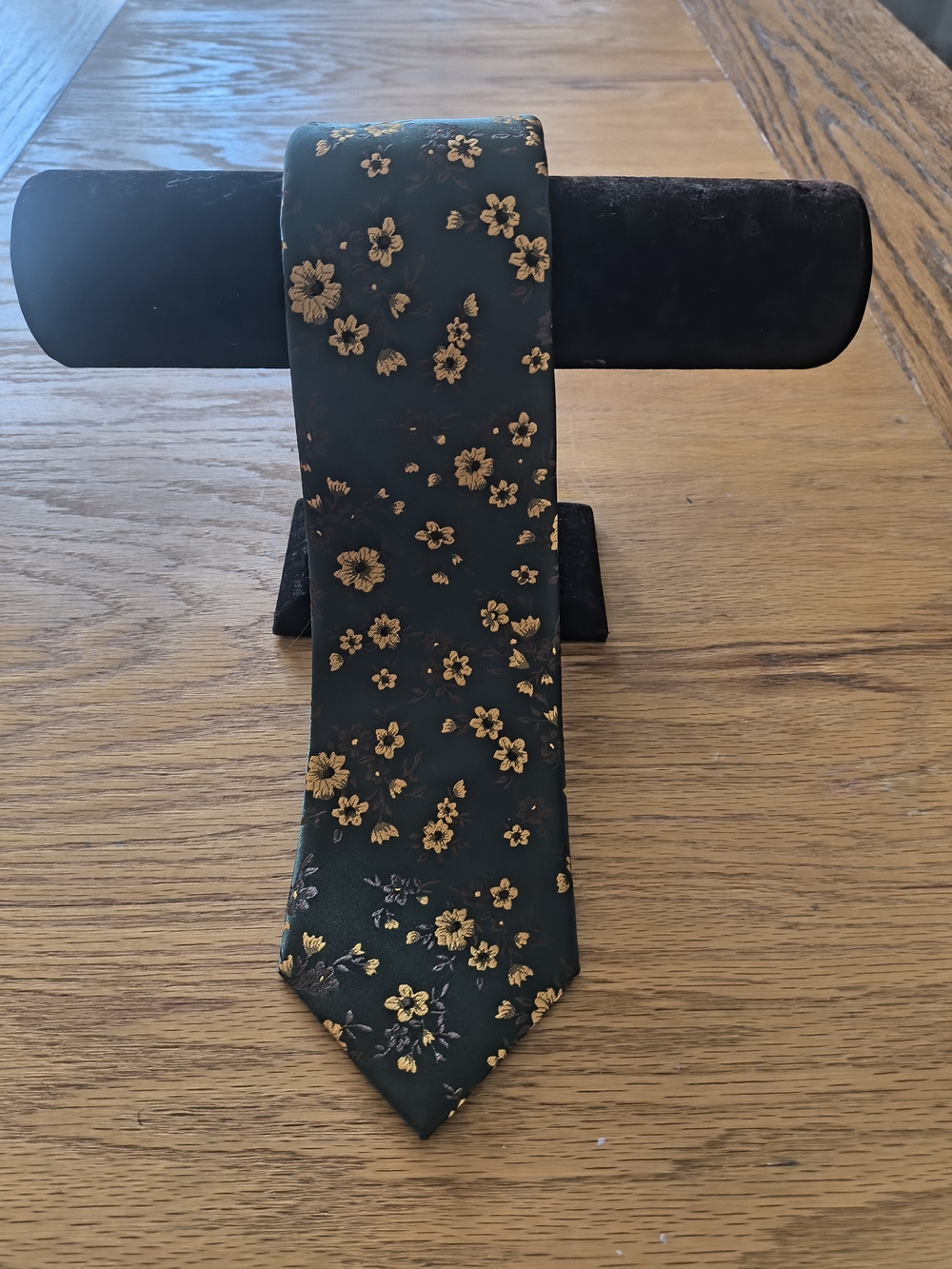 Men's Green Tie with Gold Floral Pattern